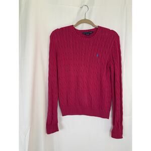 Ralph Lauren Women’s Cable Knit Sweater Size L Hot Pink Cotton Crewneck Preppy